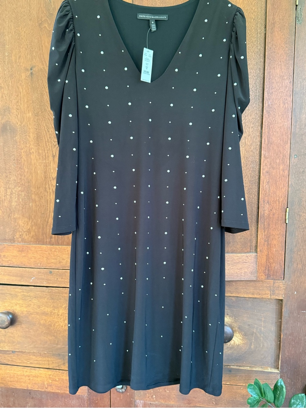 White House Black Market Black V-Neck Dot-Embellished Dress
